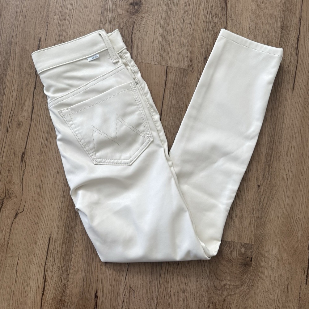 MOTHER The Super Swooner Faux Leather Pants Cream Off White Skinny Size 26